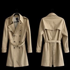 H&M Men’s Beige Trench Coat Size 40R Classic Belted Lightweight Jacket